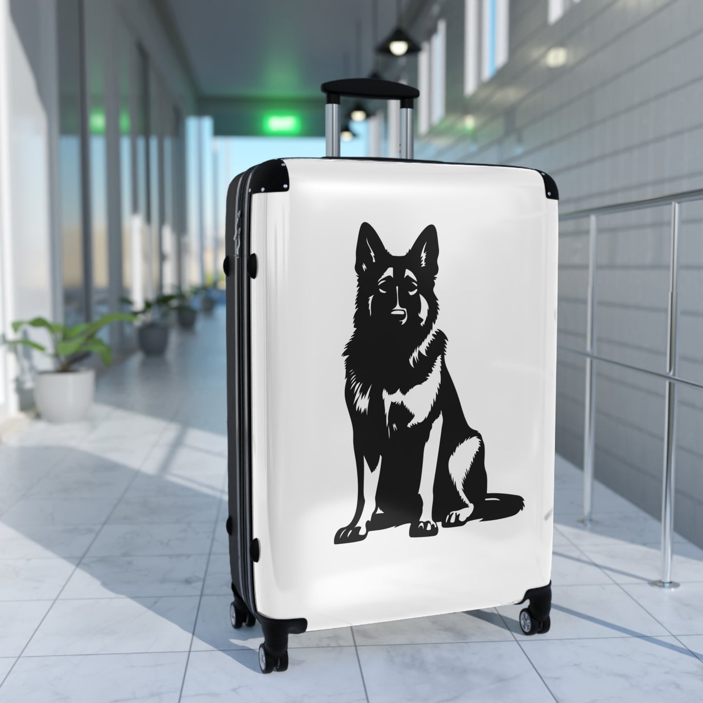 Personalized Dog Design Suitcase Featuring a Graphic of Black German Shepherd Sloppily Sitting