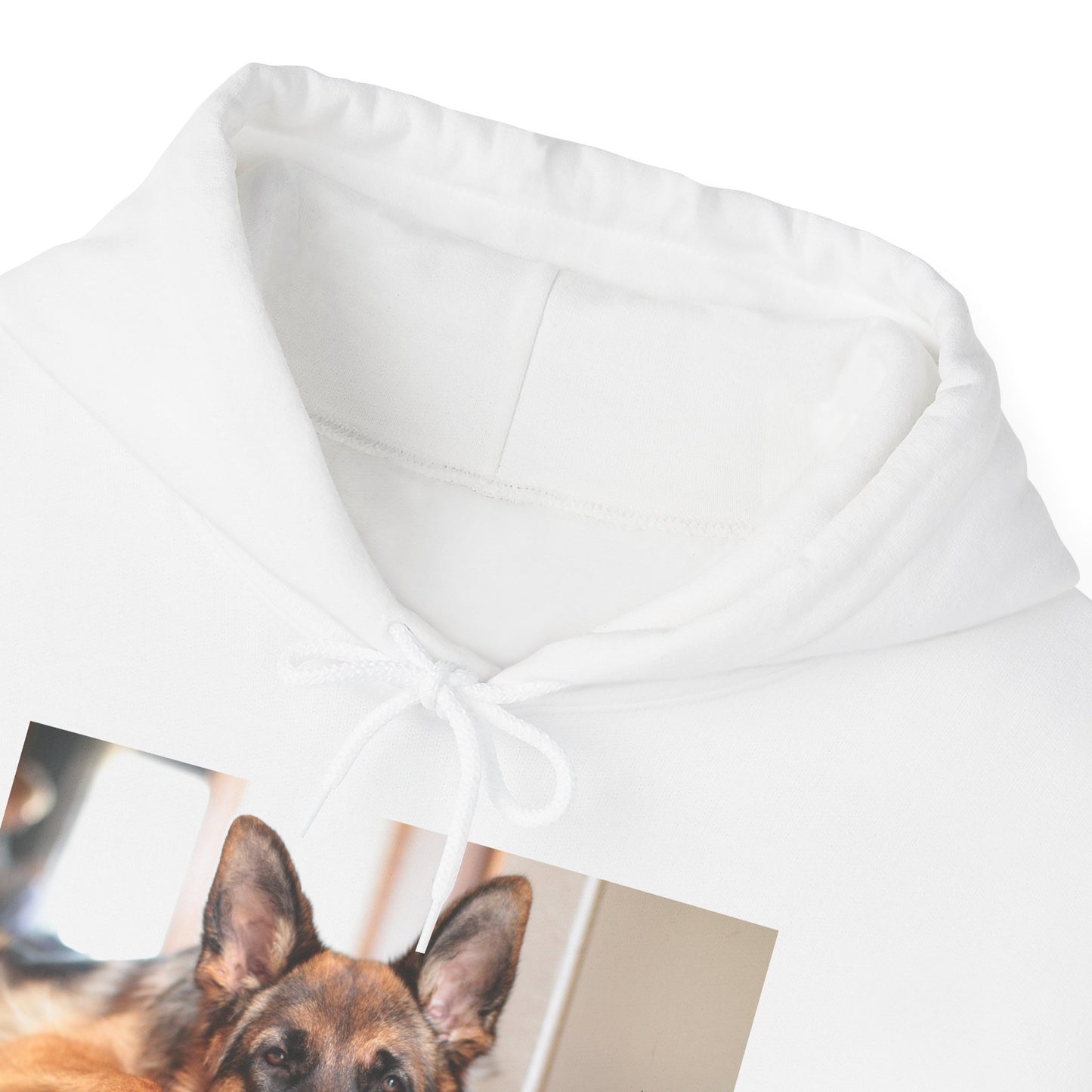 A Unisex Hoodie With a German Shepherd Lying His Head on the Floor