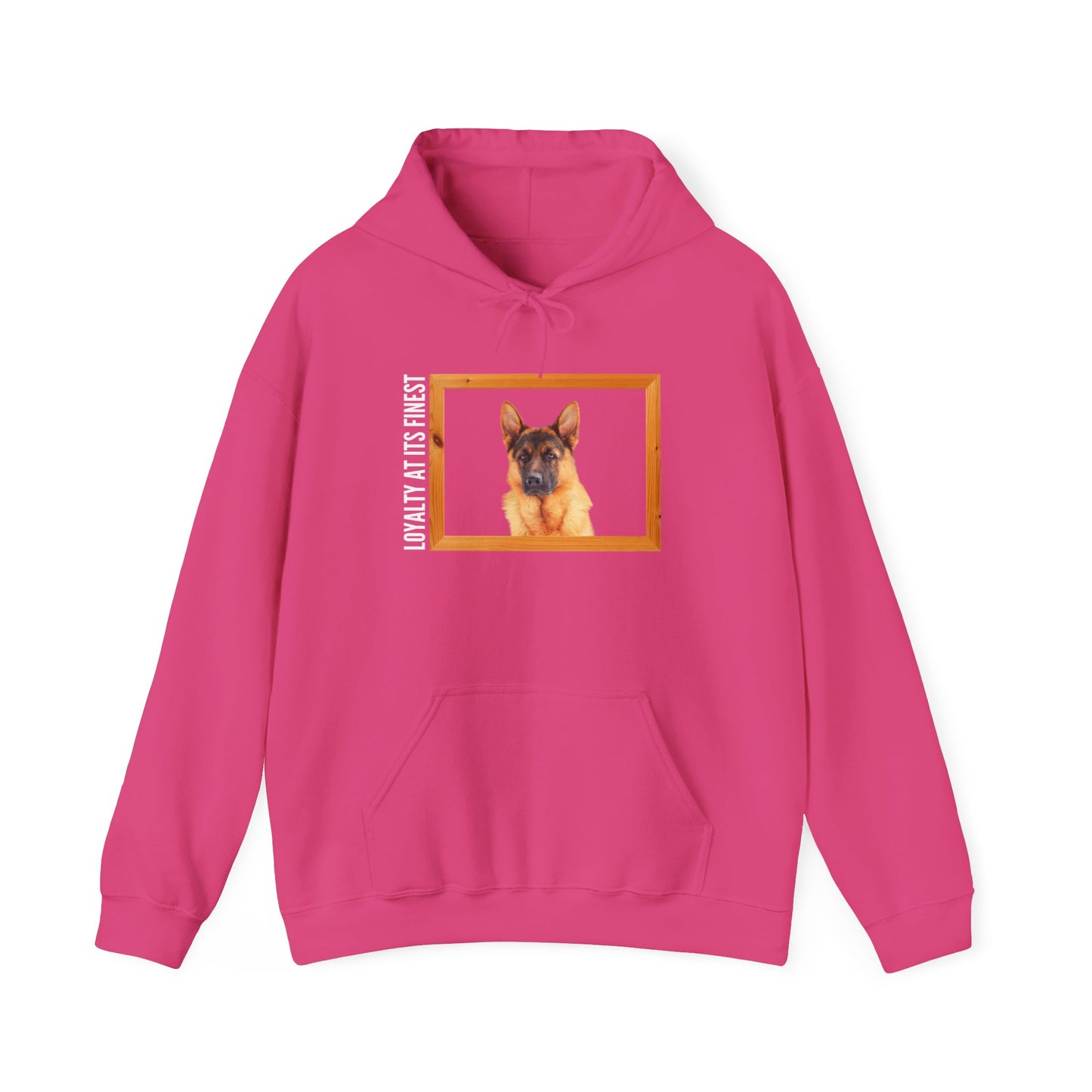 Unisex Dog Lover Hoodie With a German Shepherd's Head Inside a Wooden Frame and Caption Loyalty at its Finest