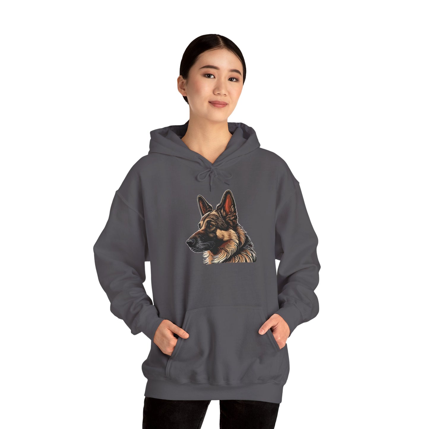Unisex Dog Lover Hoodie With a Close Up Graphic of Black and Tan German Shepherd