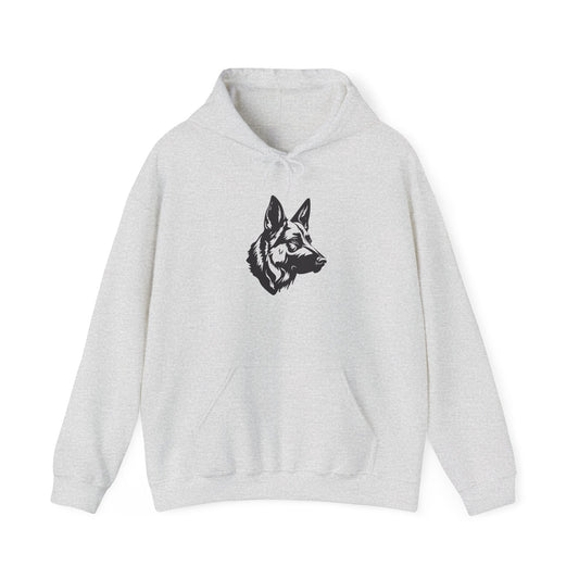 Unisex Dog Lover Hoodie With a Close Up Graphic of Black and White German Shepherd