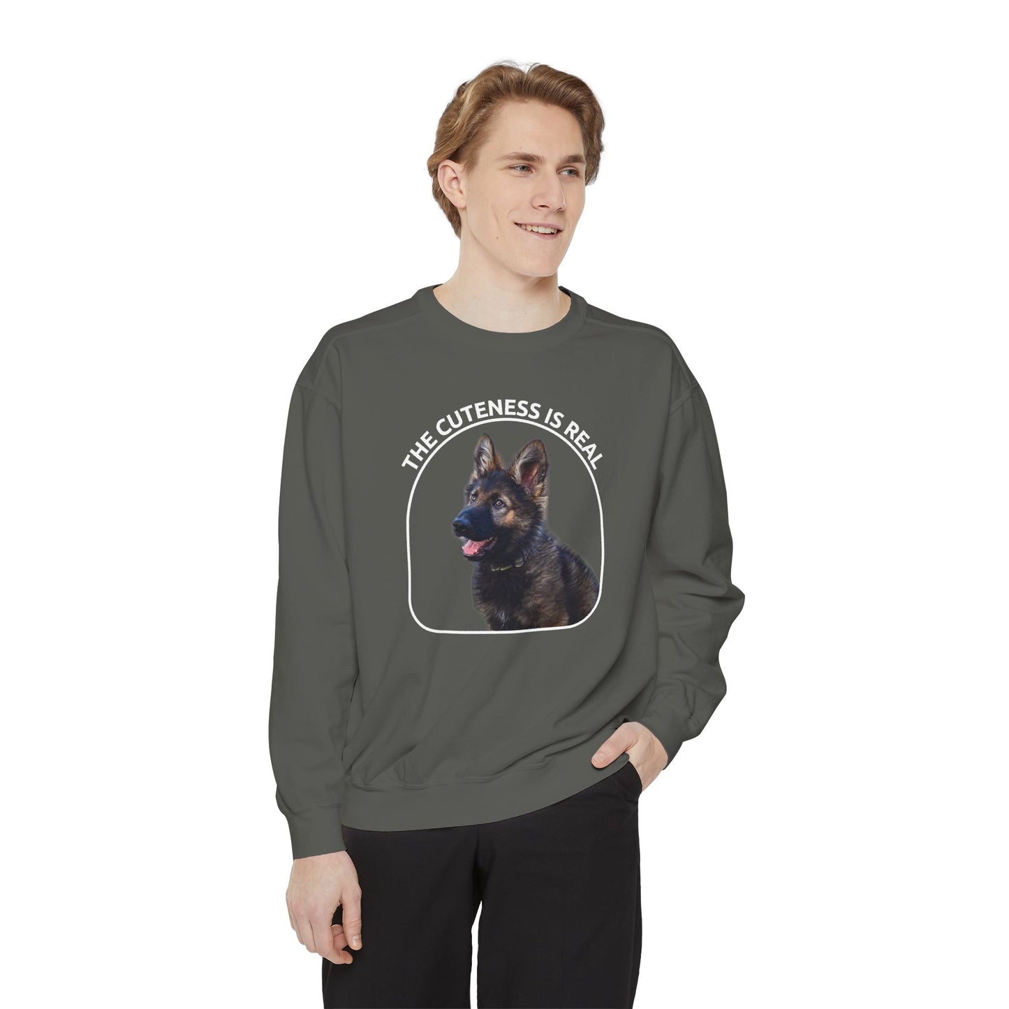 Unisex Dog Lover Sweatshirt With a Cute German Shepherd Puppy and Caption The Cuteness Is Real