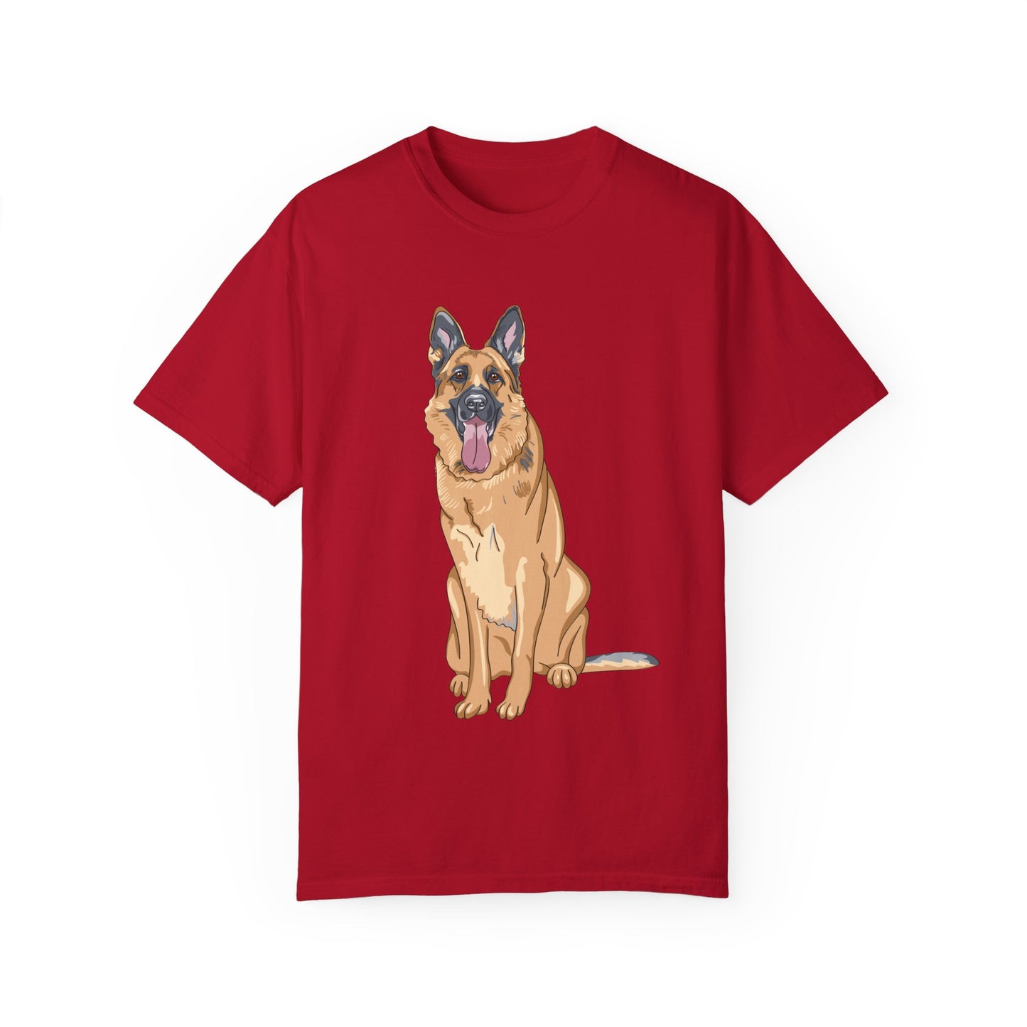 Unisex Dog Lover T-Shirt With Graphic of Giant German Shepherd Sloppily Sitting Leaving Tongue Out