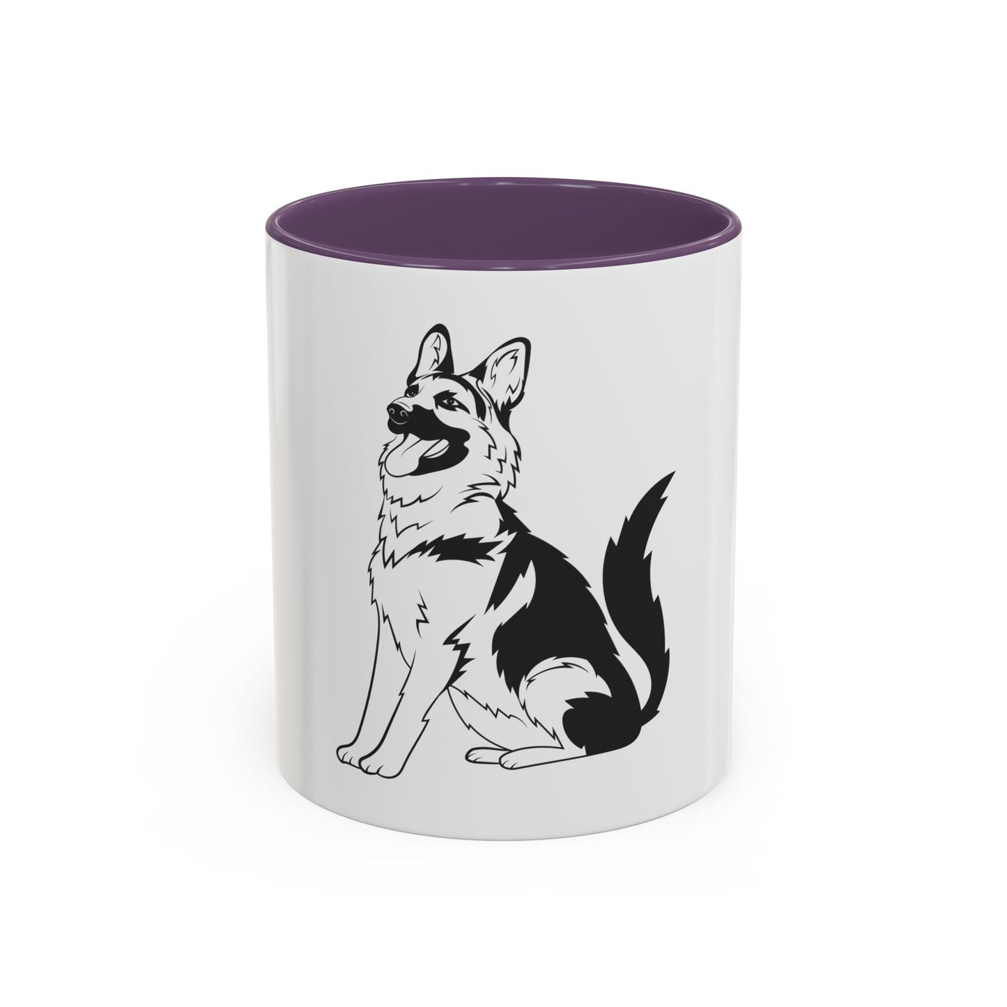 Accent Ceramic Dog Lover Coffee Mug With a Graphic of Black and Transparent German Shepherd Sloppily Sitting