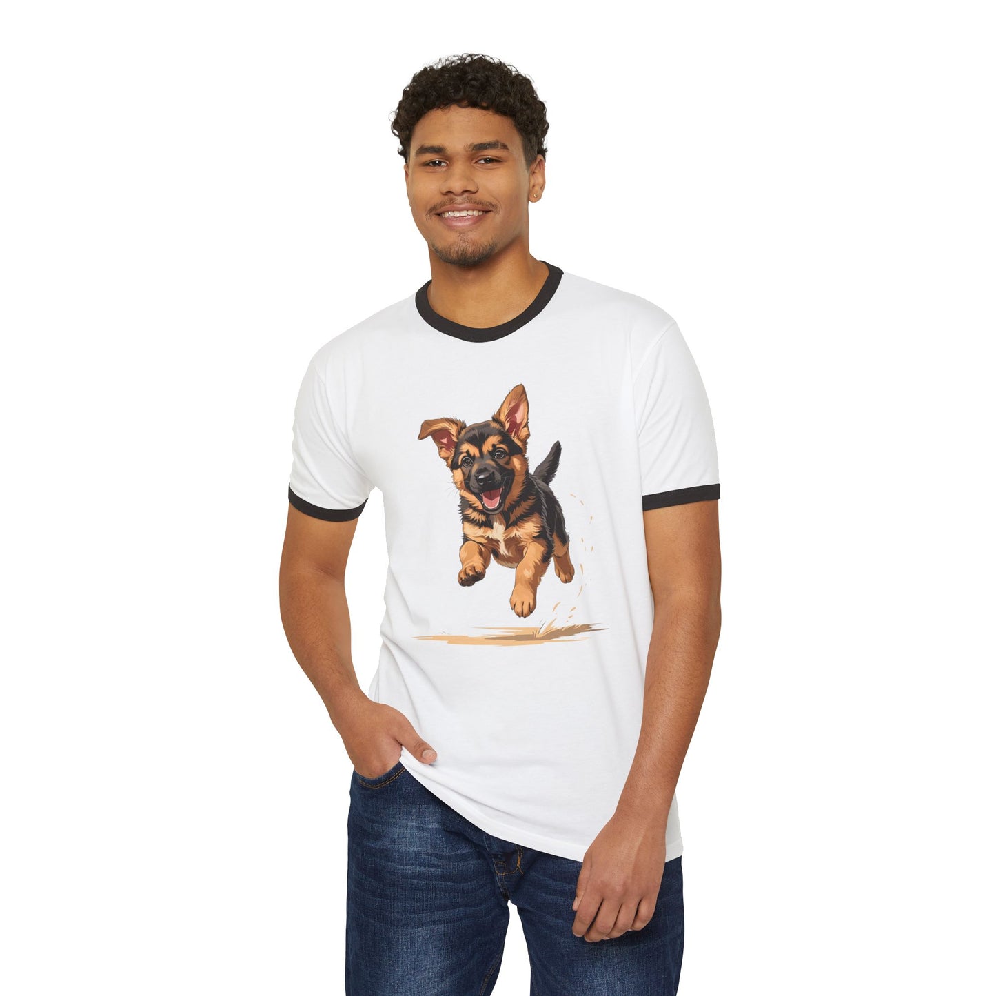 Adorable Puppy Ringer T-Shirt, Dog Lover Gift, Unisex Cotton Tee, Pet Parent Apparel, Casual Wear, Birthday Gift