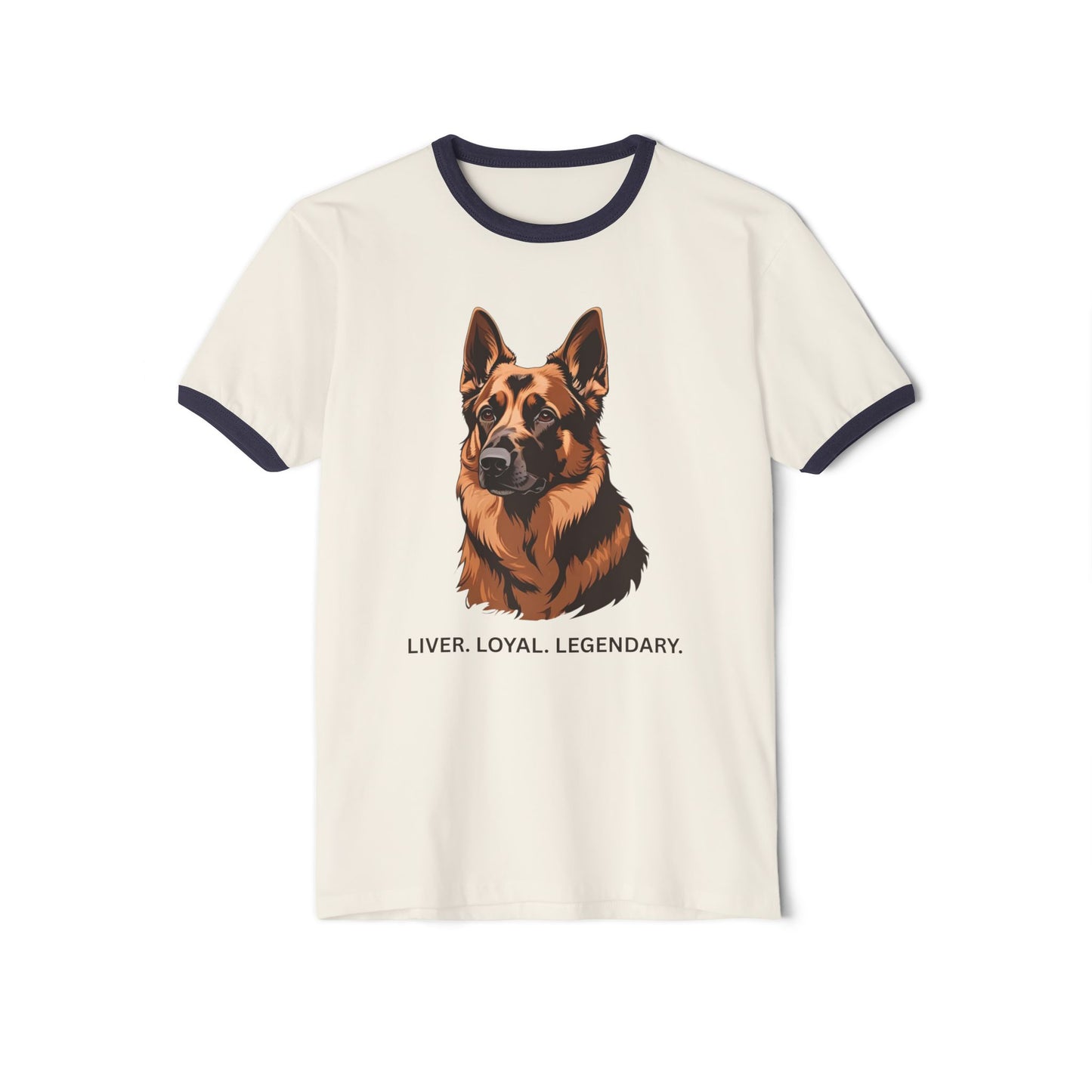 Liver German Shepherd Ringer Tee - Liver Loyal Legendary, Unisex Cotton T-Shirt for Dog Lovers, Pet Owner Gift, Casual Wear, Birthday Present, Animal Enthusiast Apparel