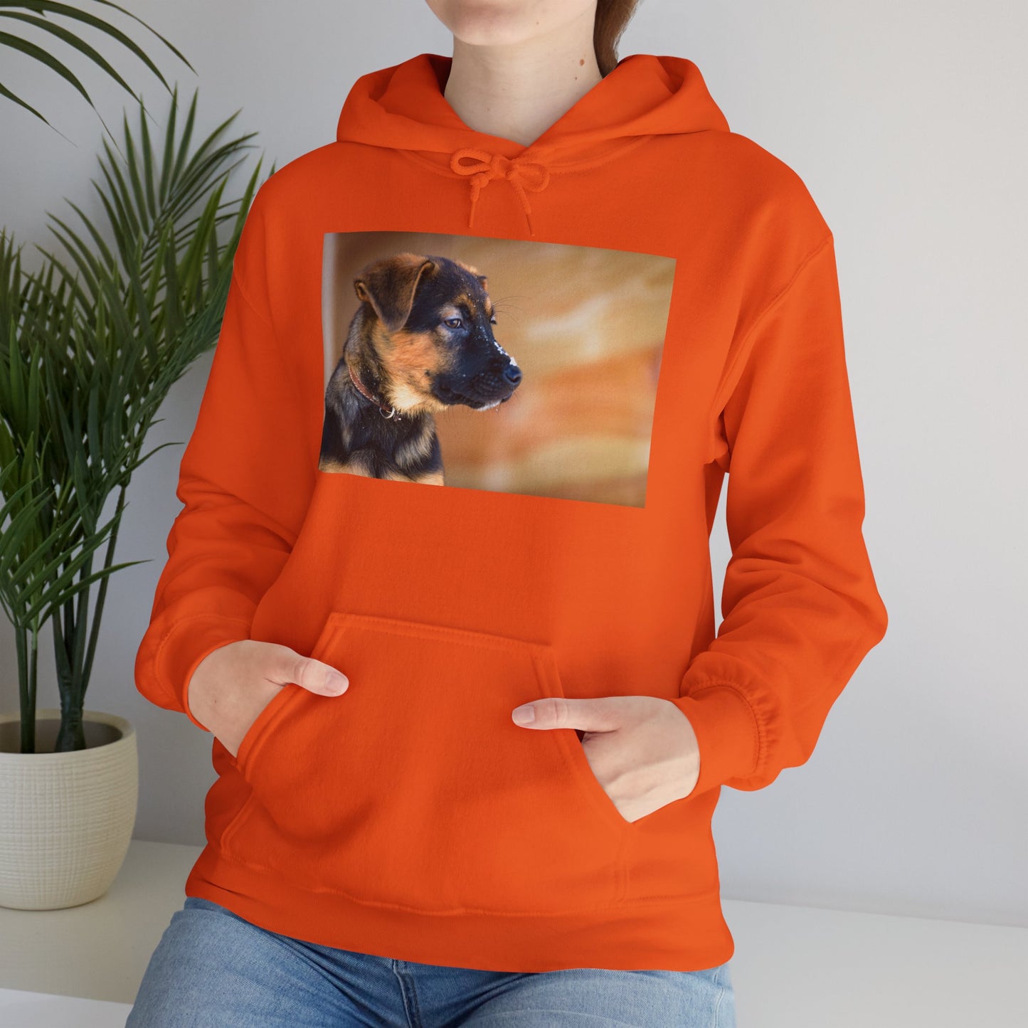 A Unisex Dog Lover Hoodie With a and Red German Shepherd Puppy With Floppy Ears