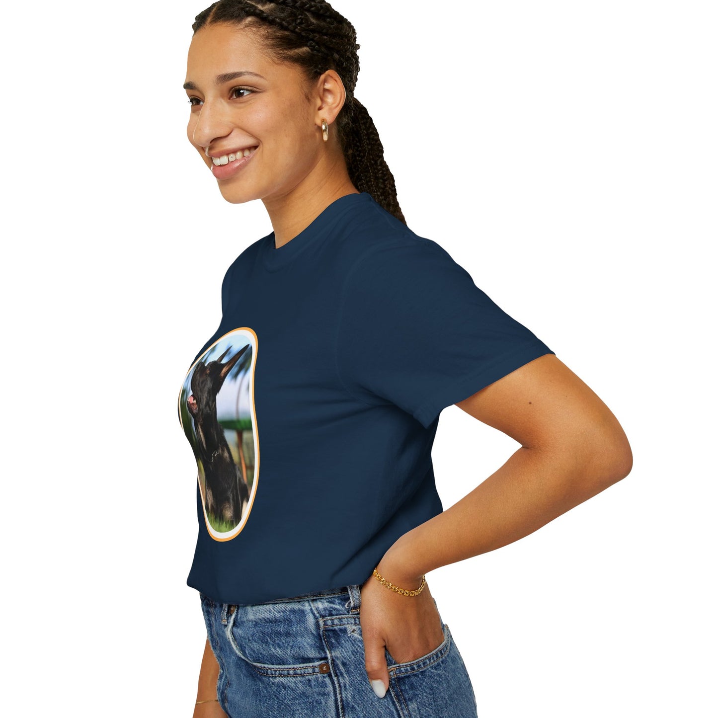 Unisex T-Shirt With Bicolor Working Line German Shepherd Sitting On The Ground