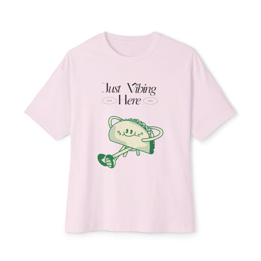 Just Vibing Here Unisex Oversized Tee, Casual Graphic Top, Everyday Wear, Comfortable Summer Shirt, Unique Gift Idea, Relaxed Fit Tee