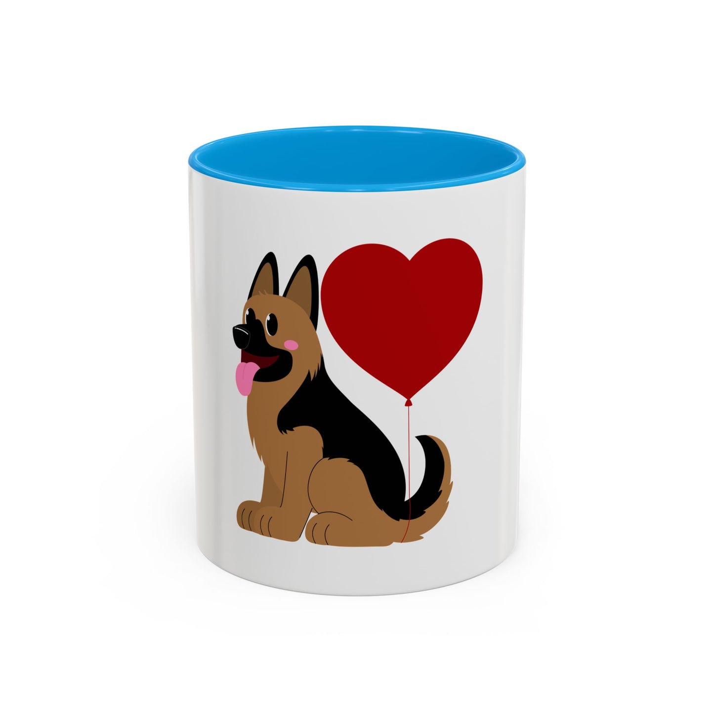 Glossy Ceramic Dog Lover Mug With a Graphic of German Shepherd Puppy and Heart Shaped Balloon Attached With Tail