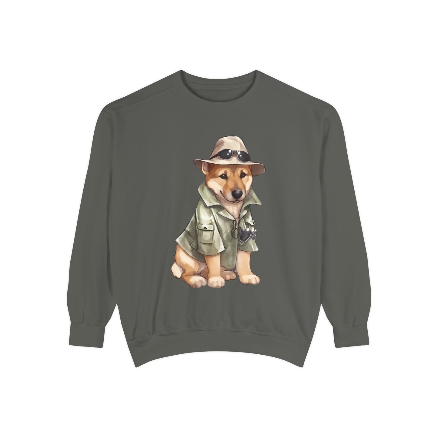 Unisex Dog Lover Sweatshirt With a Graphic of German Shepherd Wearing Detector's Hat and Costume