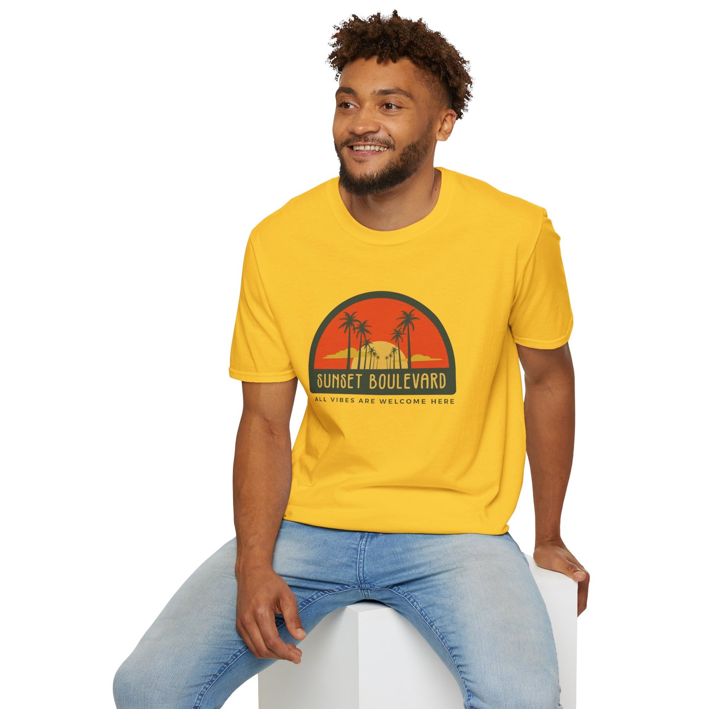Sunset Boulevard Unisex Softstyle T-Shirt, Retro Beach Tee, Vacation Shirt, Summer Apparel, Travel Gift