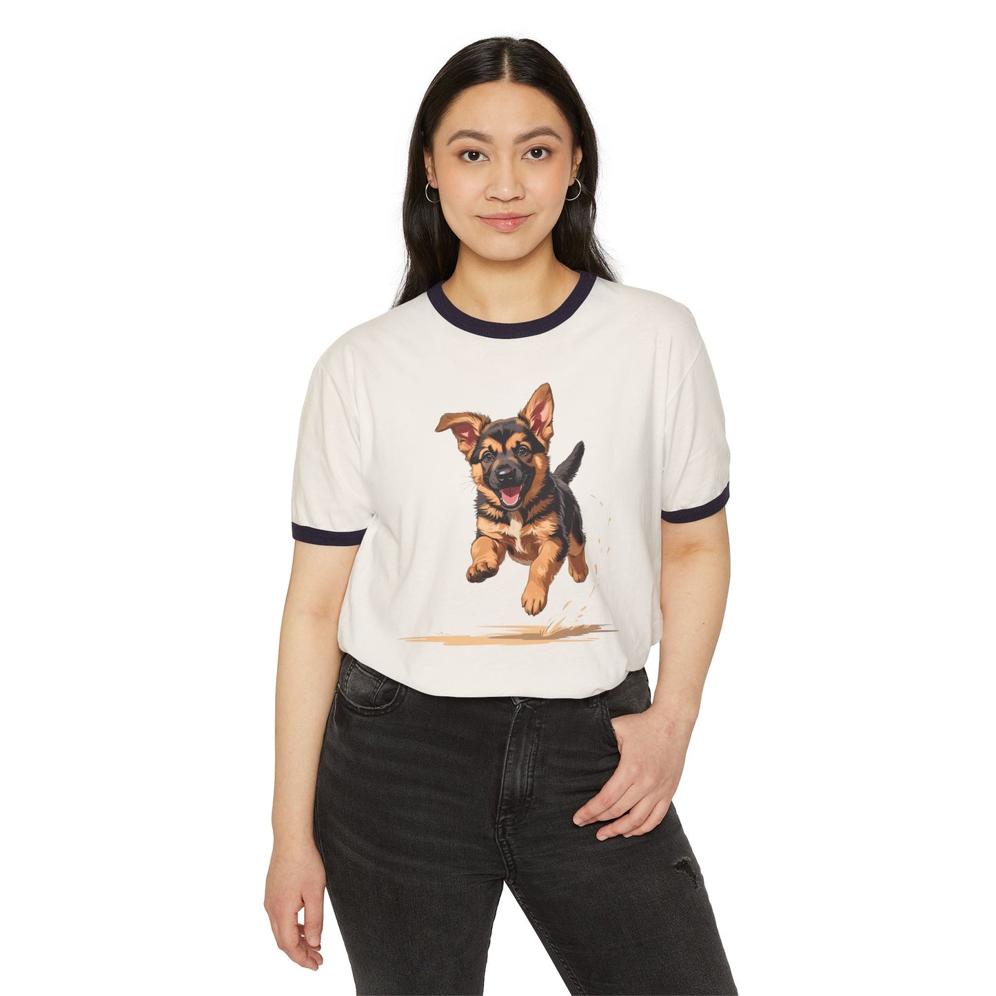 Adorable Puppy Ringer T-Shirt, Dog Lover Gift, Unisex Cotton Tee, Pet Parent Apparel, Casual Wear, Birthday Gift