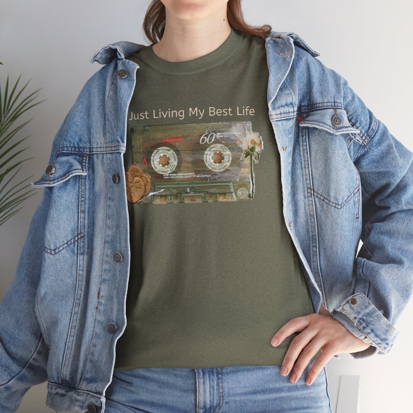 Just Living My Best Life Tee, Vintage Cassette T-Shirt, Casual Wear, Gift for Friends, Music Lover's Apparel