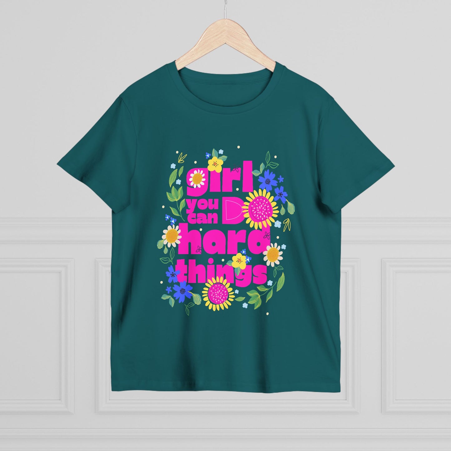 Empowering Floral Women’s Tee - Girls You Can Do hard Thing, Motivational Shirt, Gift for Her, Positive Affirmation Top, Spring Fashion Fête
