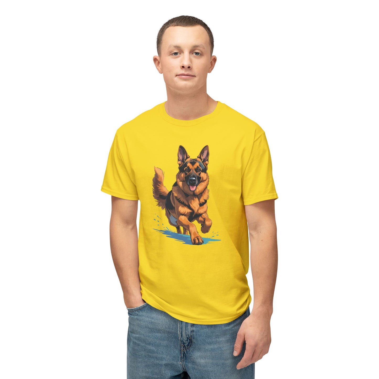 Running German Shepherd Dog Unisex HD Cotton™ T-shirt, Pet Lover Gift, Casual Wear, Animal Print Apparel, Funny Dog Shirt