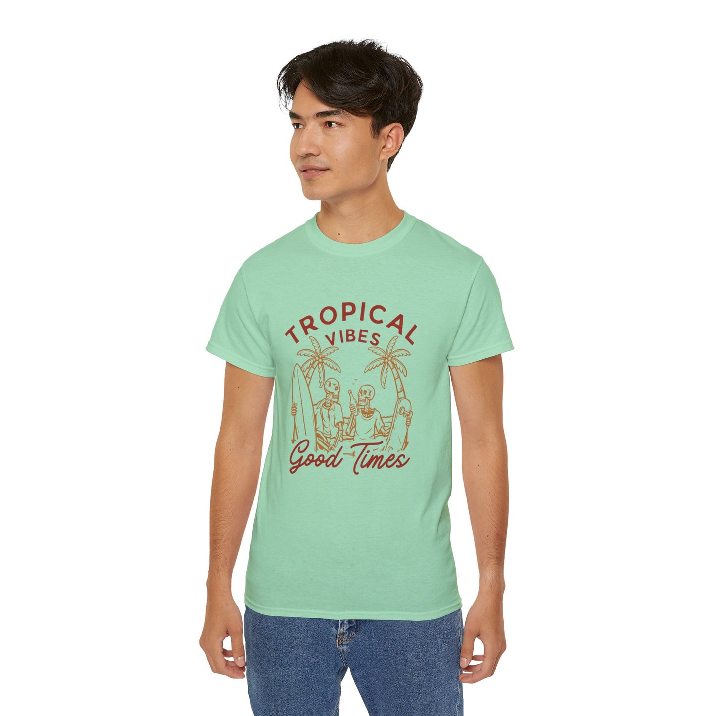 Tropical Vibes Unisex Cotton Tee, Fun Summer Shirt, Vacation Outfit, Beach Party Apparel, Good Times Graphic Tee