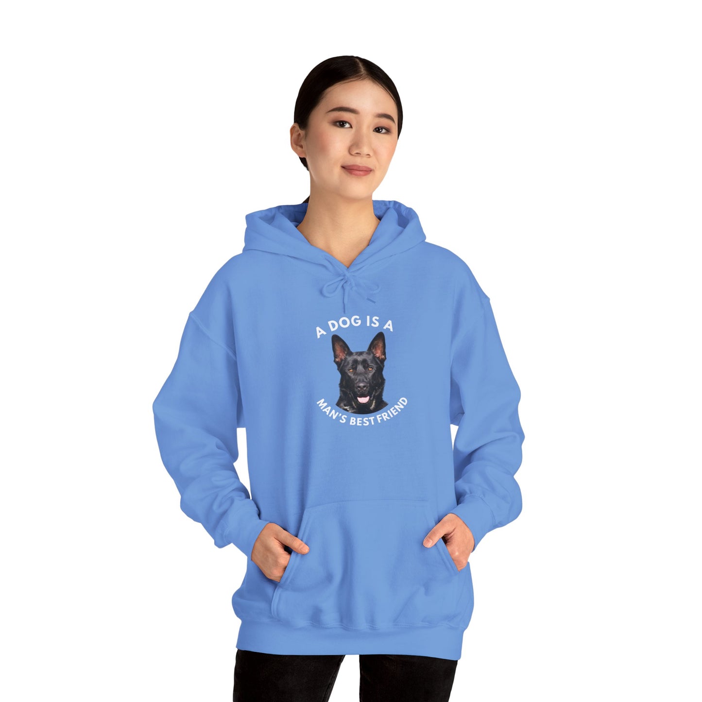 Unisex Dog Lover Hoodie With Close Up of German Shepherd and Caption A Dog Is A Man's Best Friend