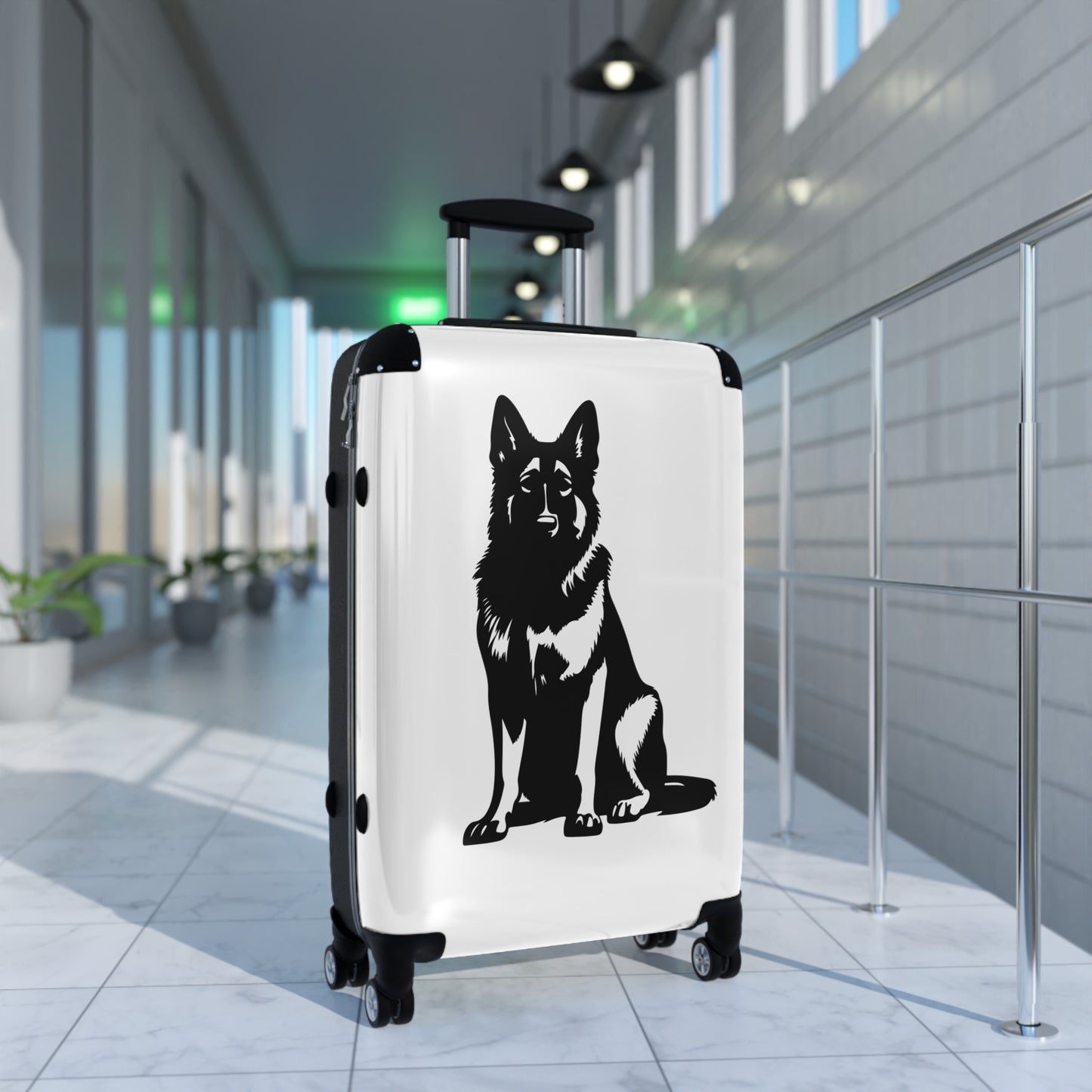 Personalized Dog Design Suitcase Featuring a Graphic of Black German Shepherd Sloppily Sitting