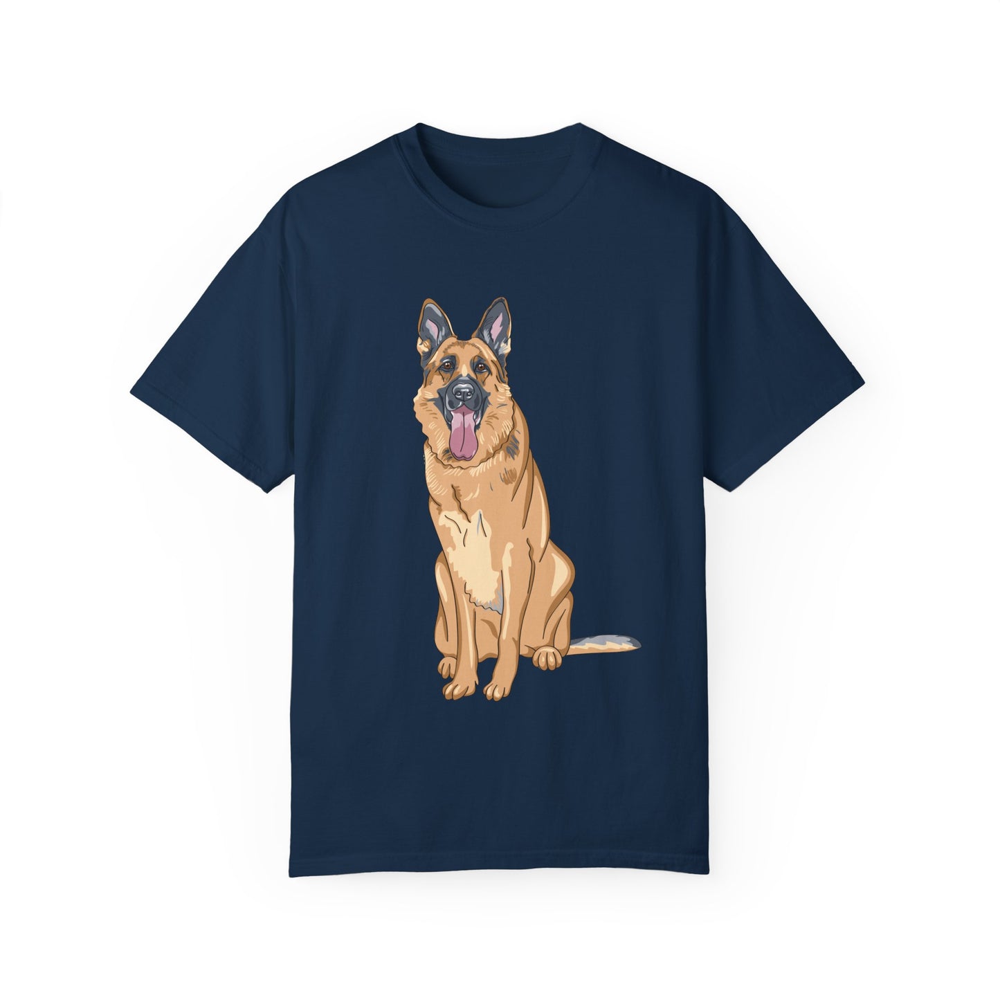 Unisex Dog Lover T-Shirt With Graphic of Giant German Shepherd Sloppily Sitting Leaving Tongue Out