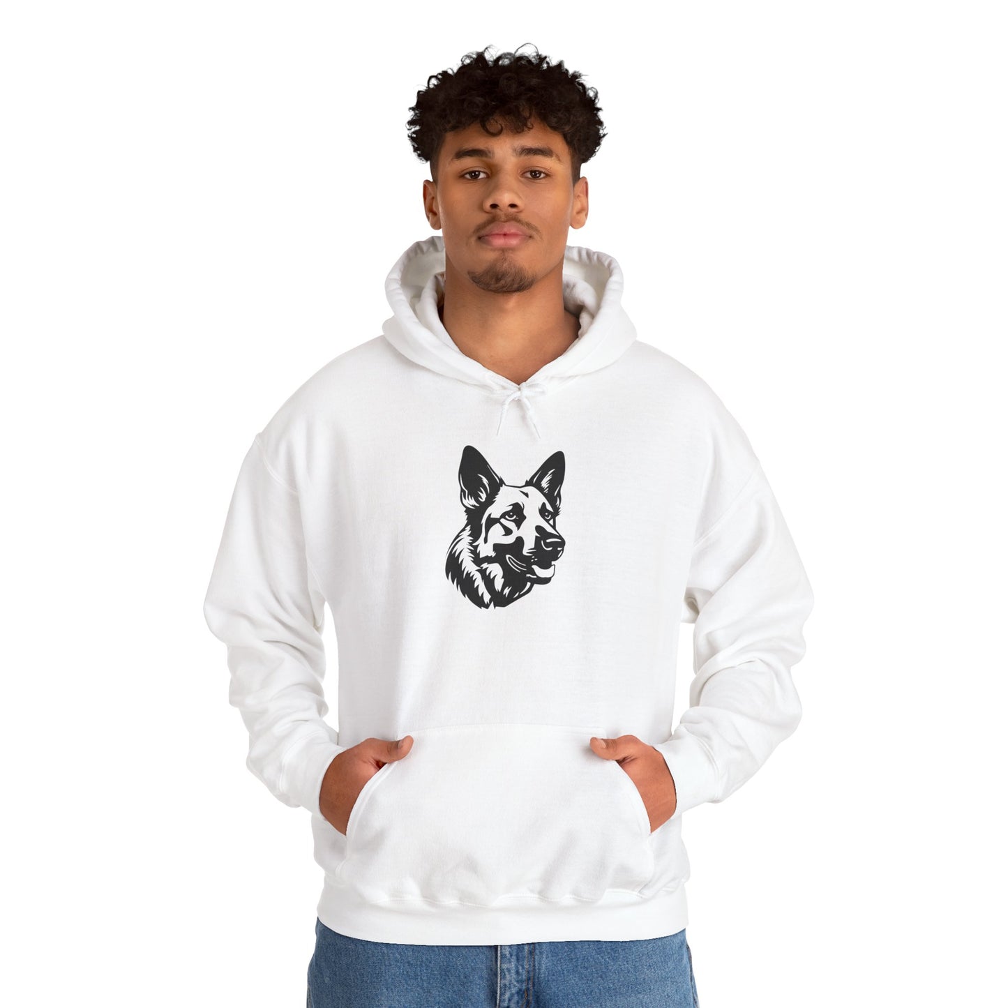 Unisex Dog Lover Hoodie With a Close Up Graphic of Black and White German Shepherd Mouth Opened