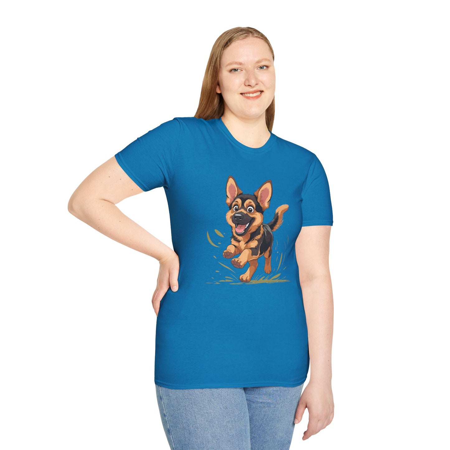 Cute Playing Puppy Graphic Unisex Softstyle T-Shirt, Dog Lover Gift, Casual Wear, Animal Theme Shirt, Perfect for Birthdays, Pet Owners