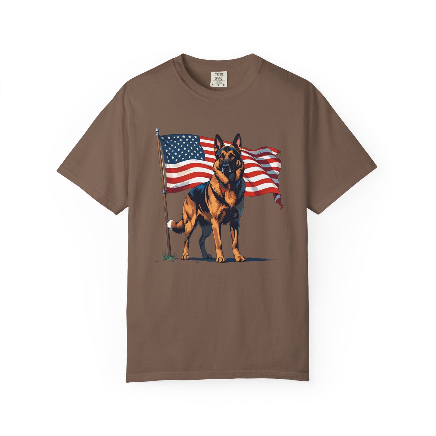 Patriotic German Shepherd Dog T-Shirt, Unisex Garment-Dyed Tee, Dog Lover Gift, US Independence Day Apparel, Casual Wear for Pet Lovers