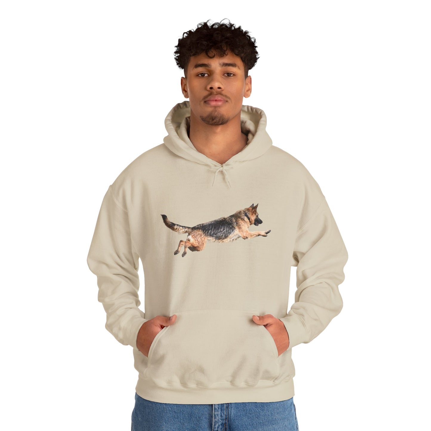 Unisex Dog Lover Hoodie With a Wet German Shepherd Jumping in the Air