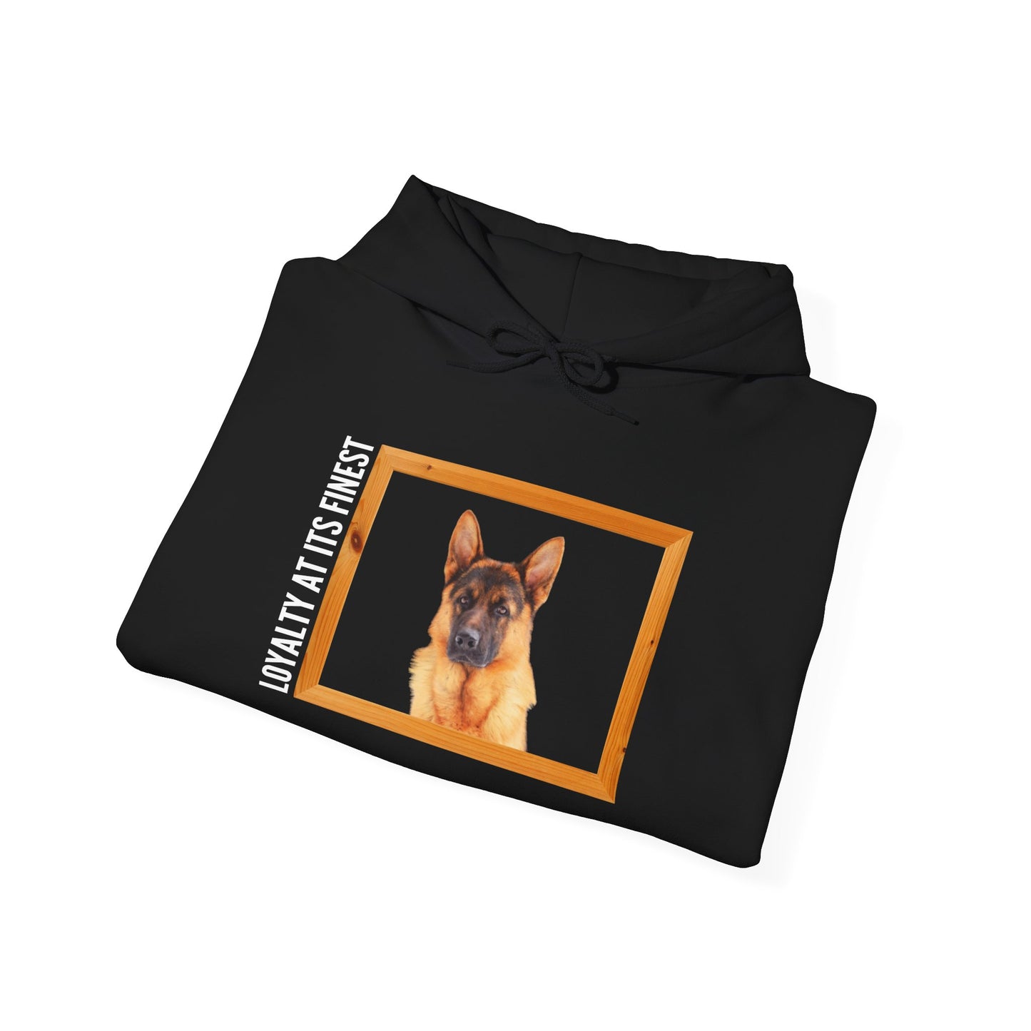 Unisex Dog Lover Hoodie With a German Shepherd's Head Inside a Wooden Frame and Caption Loyalty at its Finest