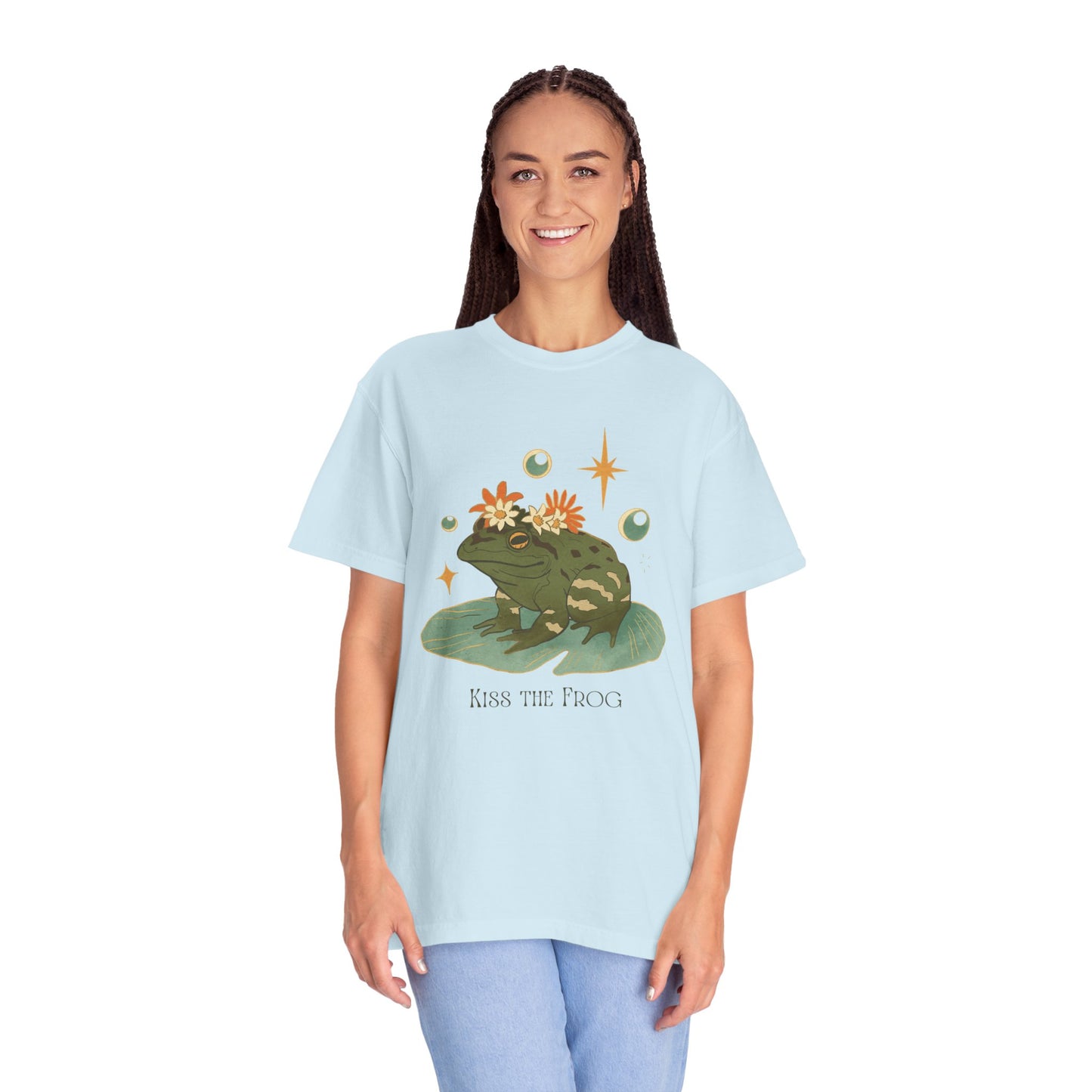 Kiss the Frog T-Shirt, Garment-Dyed Unisex Tee, Fun Gift for Nature Lovers, Cute Frog Graphic T-Shirt, Ideal for Casual Outings
