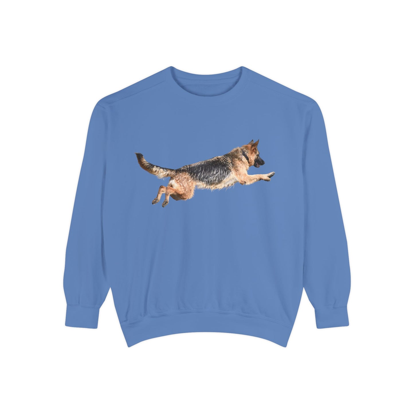 Unisex Dog Lover Sweatshirt With a Wet German Shepherd Jumping in the Air