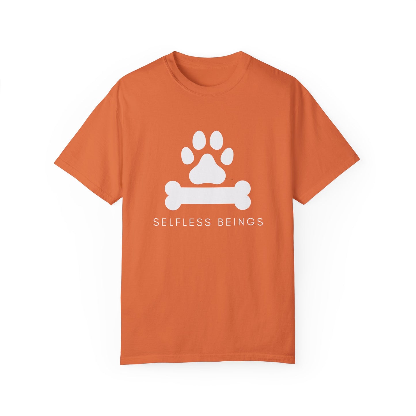 Unisex Dog Lover T-Shirt With Graphic of Dog Bone and Paw and Caption Selfless Beings