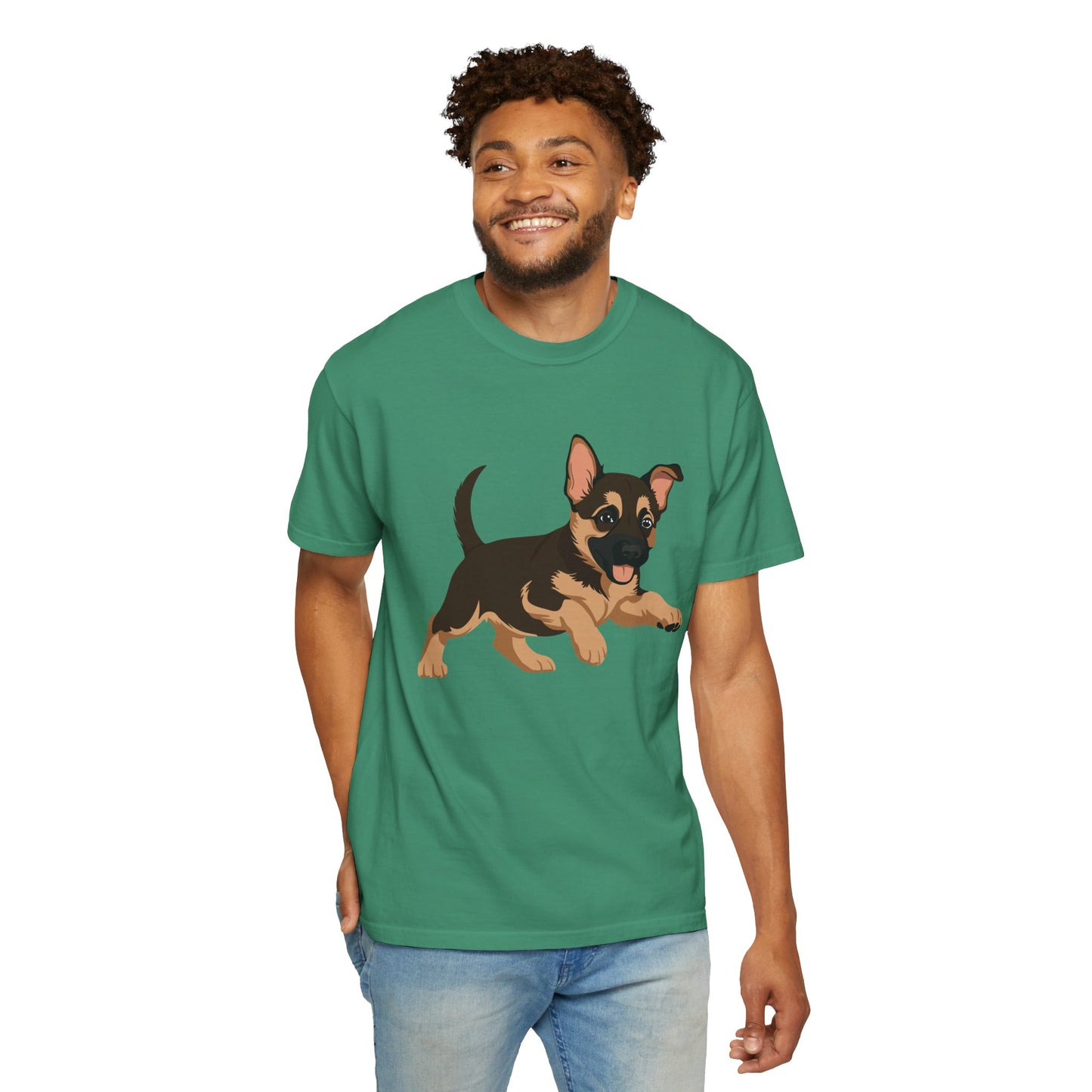 Unisex Dog Lover T-Shirt With a Graphic of Cute Playing German Shepherd Puppy