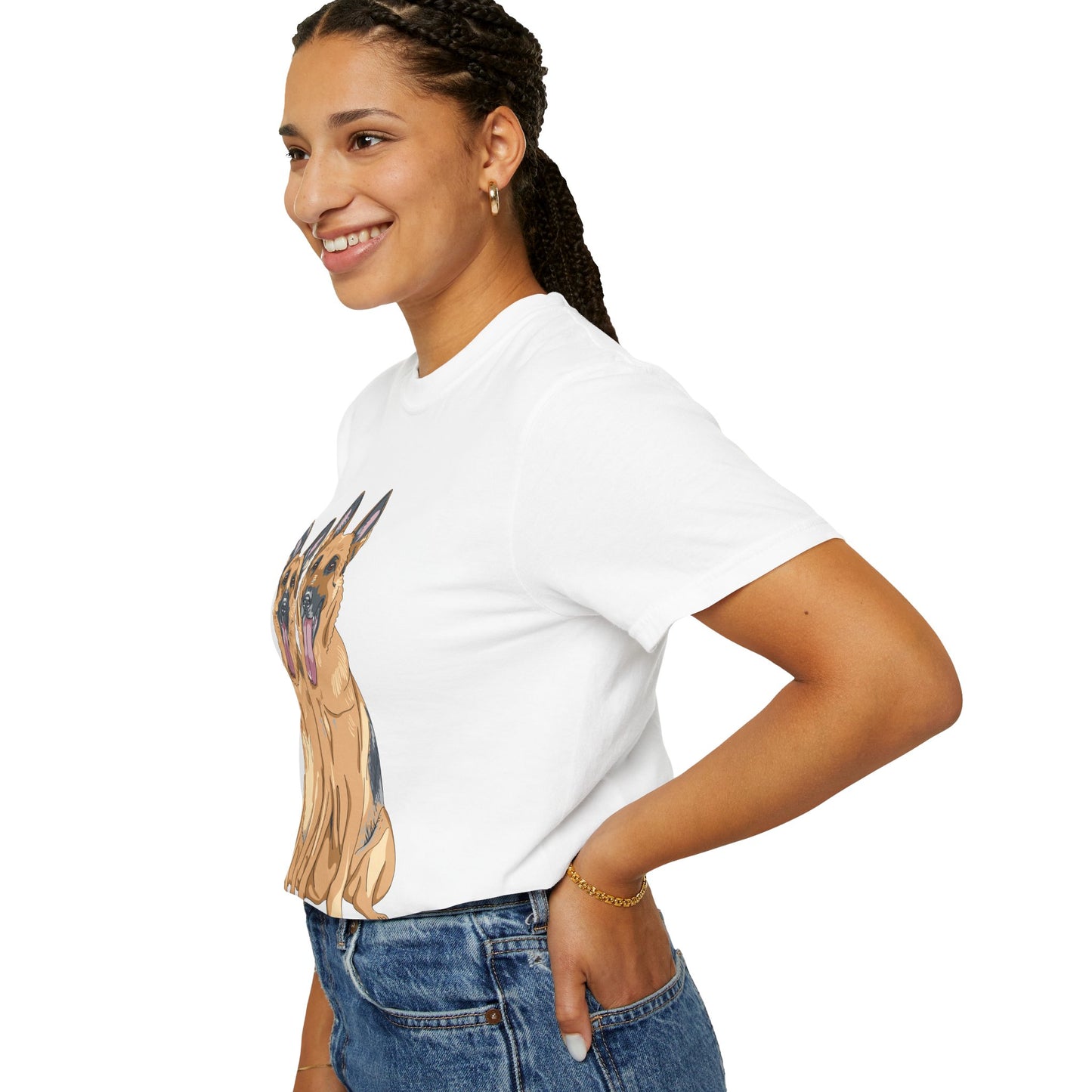 Unisex T-Shirt With Graphic of Two German Shepherds Sloppily Sitting Leaving Tongue Out