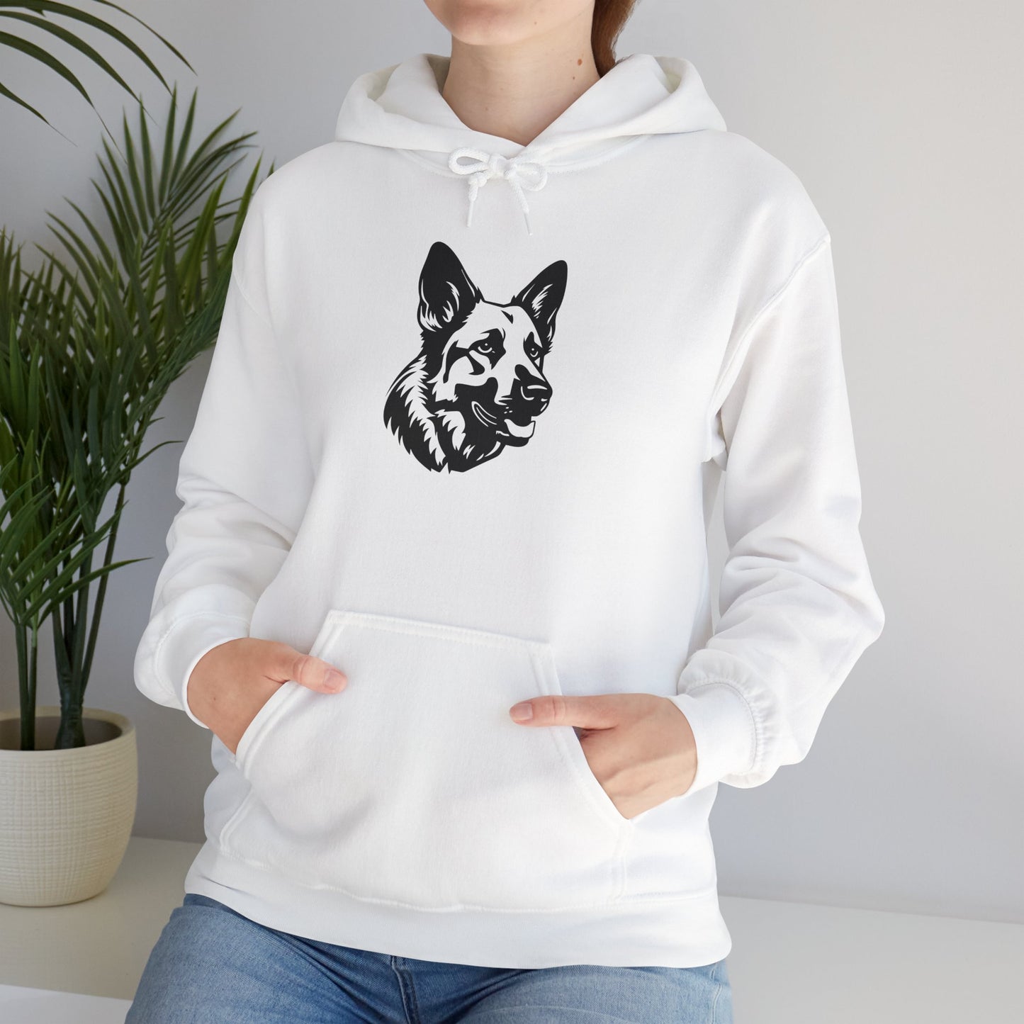 Unisex Dog Lover Hoodie With a Close Up Graphic of Black and White German Shepherd Mouth Opened
