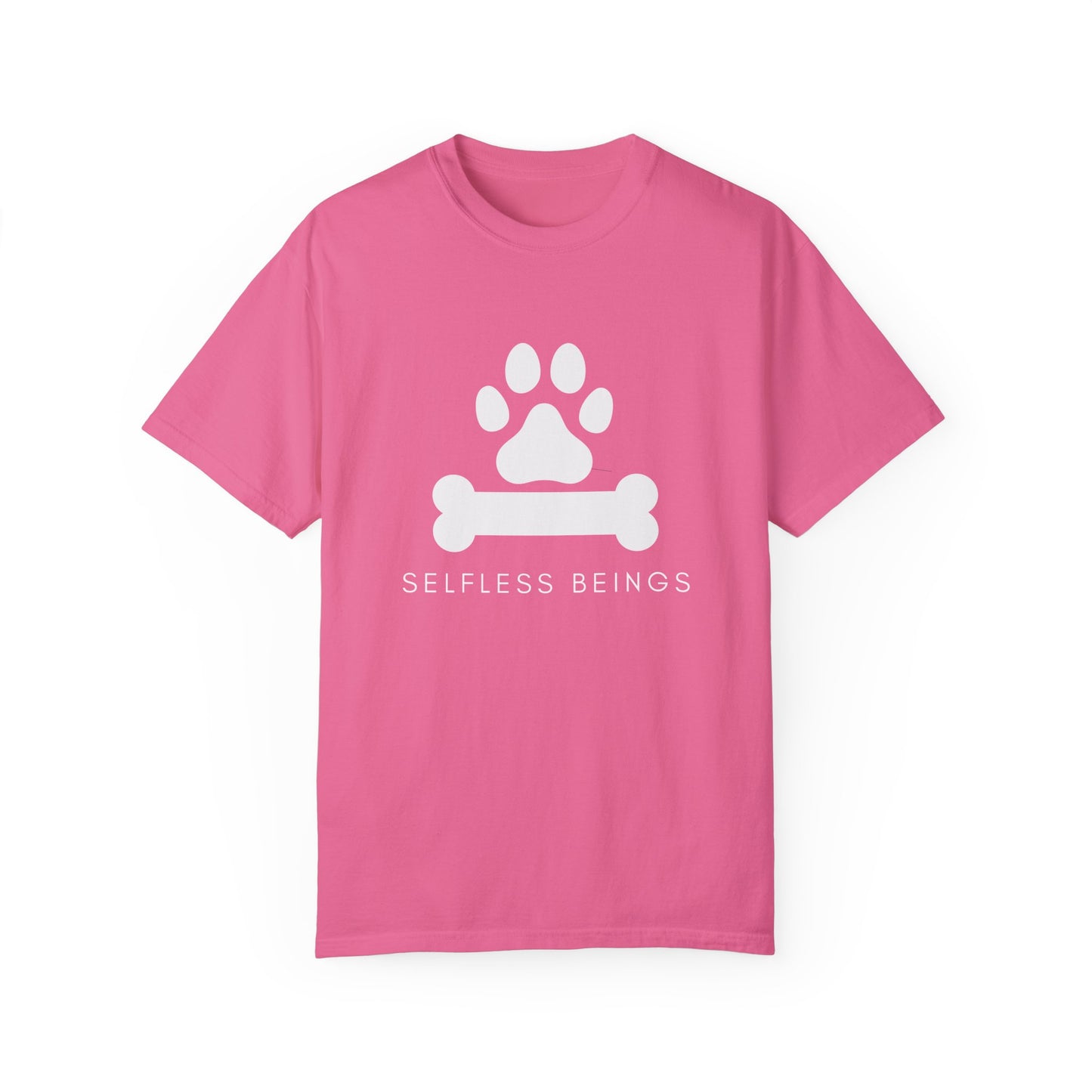 Unisex Dog Lover T-Shirt With Graphic of Dog Bone and Paw and Caption Selfless Beings