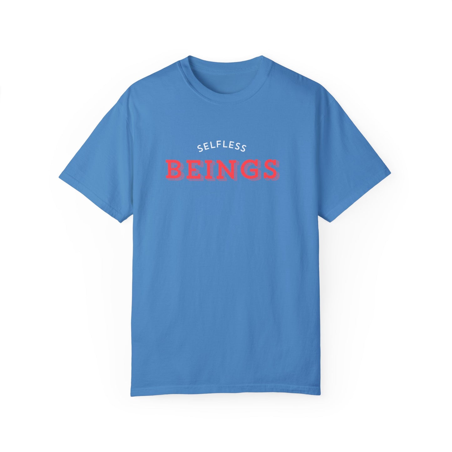 Unisex Dog Lover T-Shirt With Text "Selfless Beings" Designed in Red and White Style