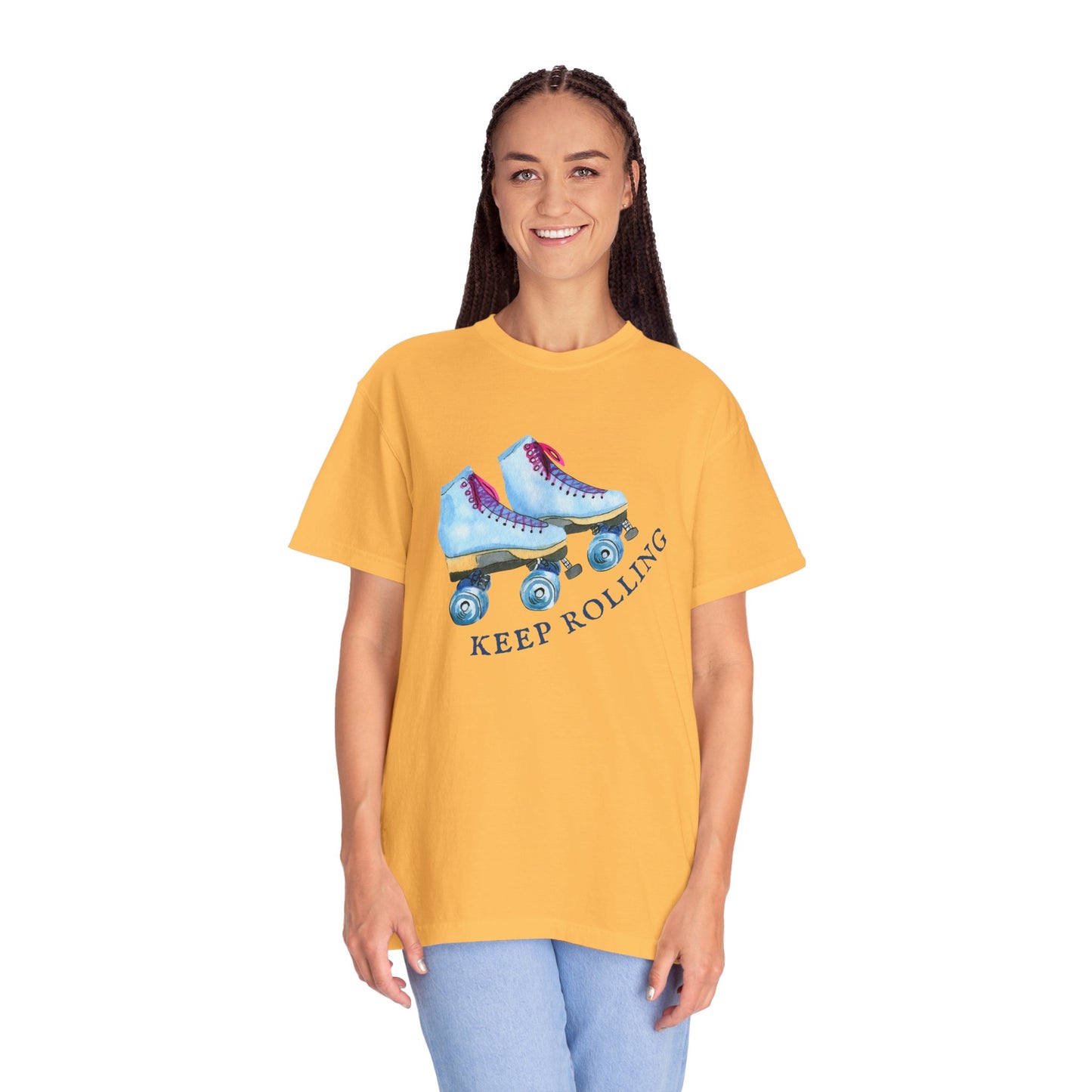 Keep Rolling Retro Roller Skates Tee, Vintage Skate T-shirt, Unisex Garment-Dyed Shirt, Fun Gift for Skating Lovers, Summer Apparel