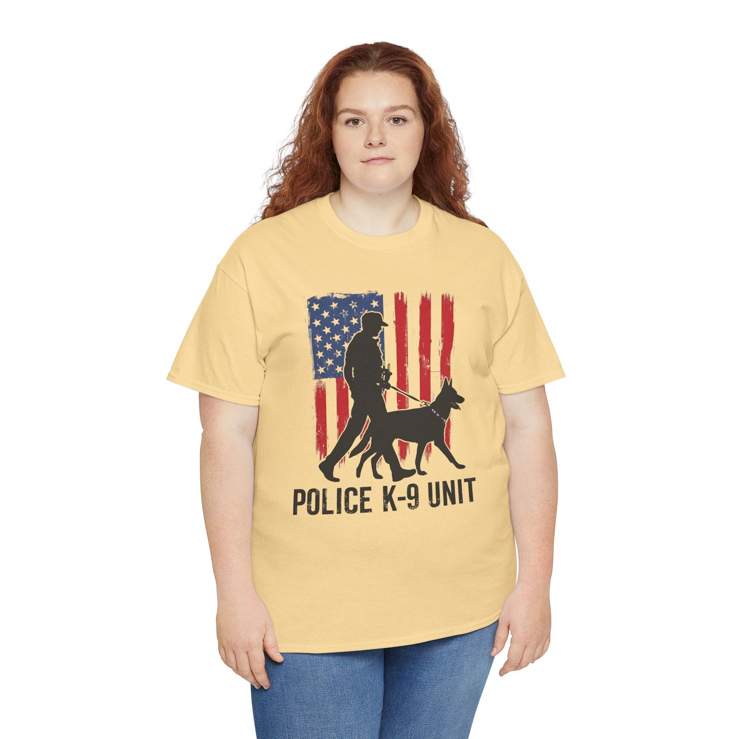 Patriotic Police K-9 Unit Heavy Cotton Tee, Unisex Cotton Shirt for Dog Lovers, Law Enforcement Apparel, Gifts for Police Officers