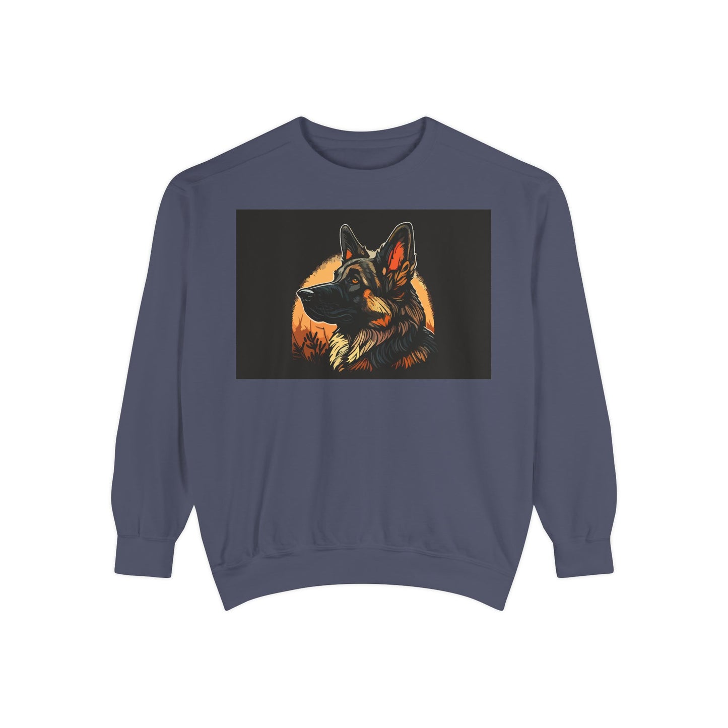 Unisex Dog Lover Sweatshirt With a Close Up Graphic of a German Shepherd In Front of Moon