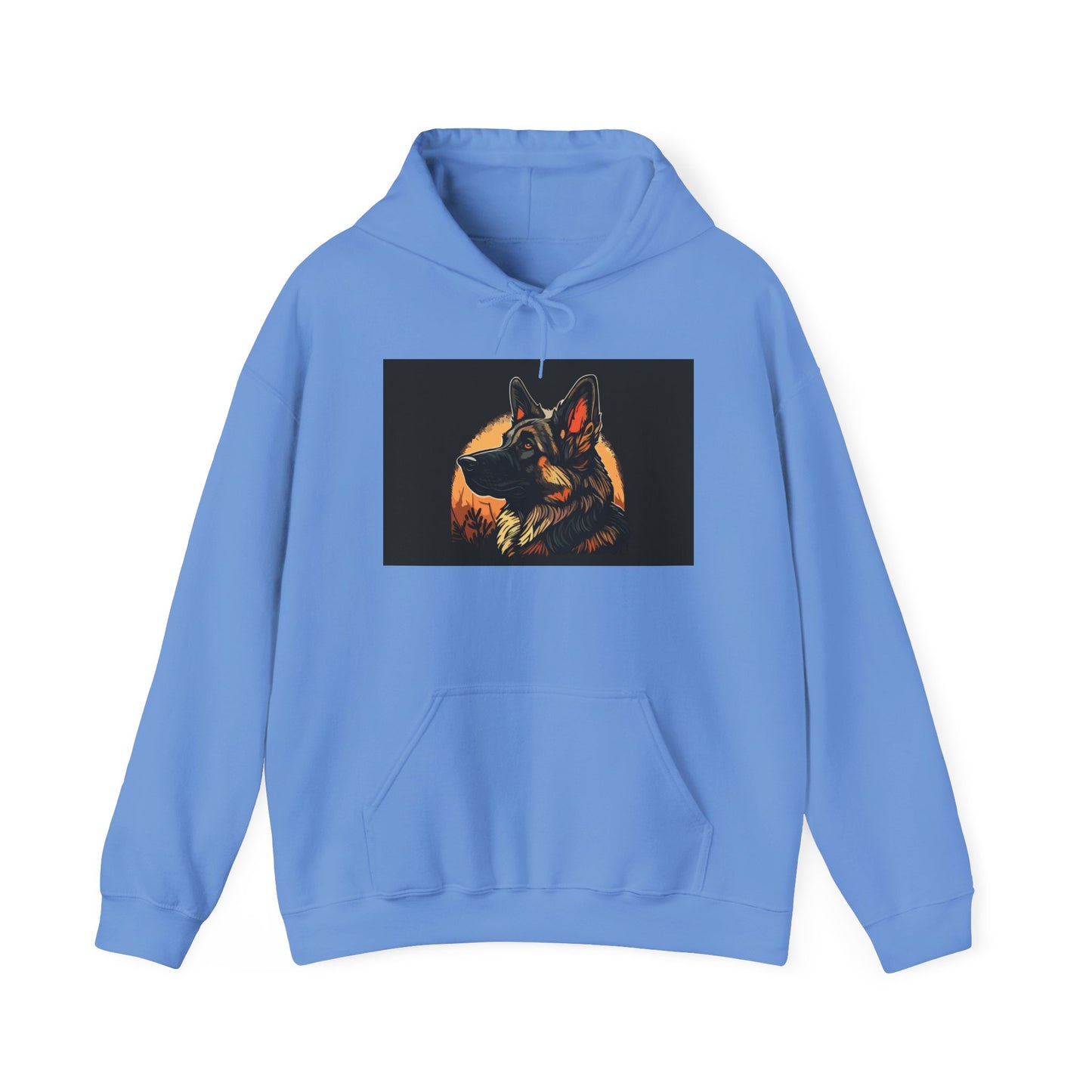 Unisex Dog Lover Hoodie With a Close Up Graphic of a German Shepherd In Front of Moon