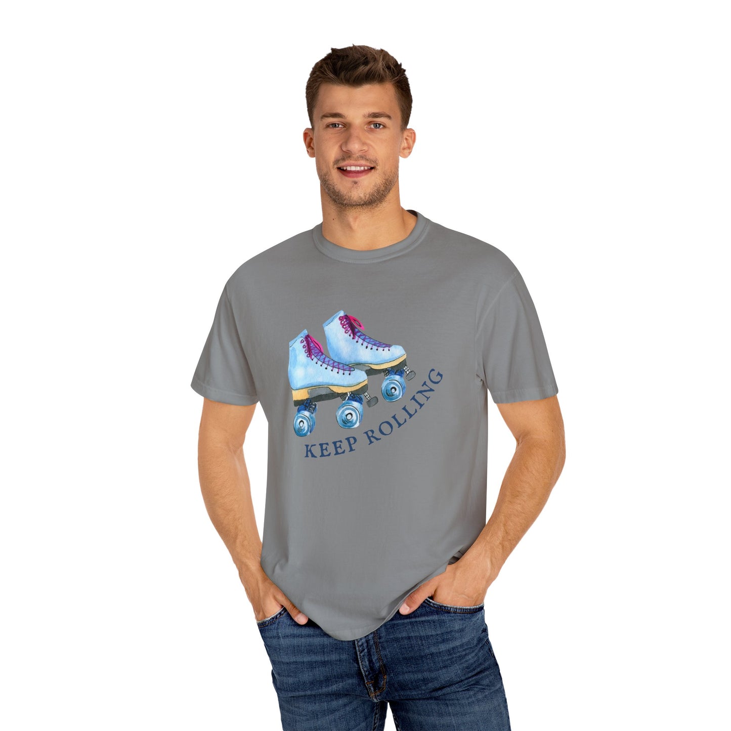 Keep Rolling Retro Roller Skates Tee, Vintage Skate T-shirt, Unisex Garment-Dyed Shirt, Fun Gift for Skating Lovers, Summer Apparel