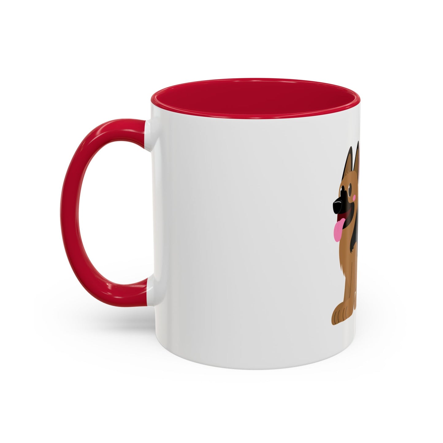 Glossy Ceramic Dog Lover Mug With a Graphic of German Shepherd Puppy and Heart Shaped Balloon Attached With Tail