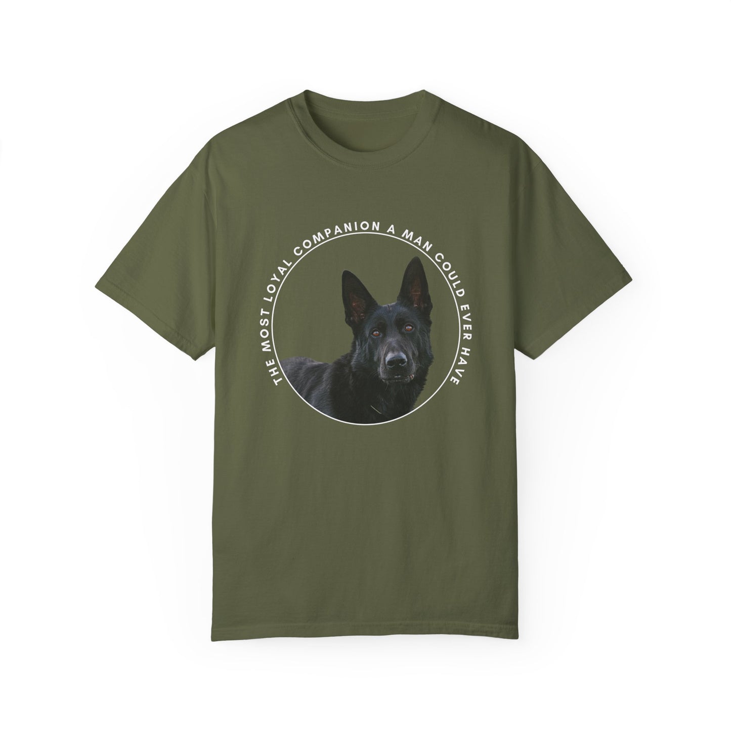 Unisex Dog Lover's T-Shirt With DDR German Shepherd and Quote The Most Loyal Companion a Man Could Ever Have