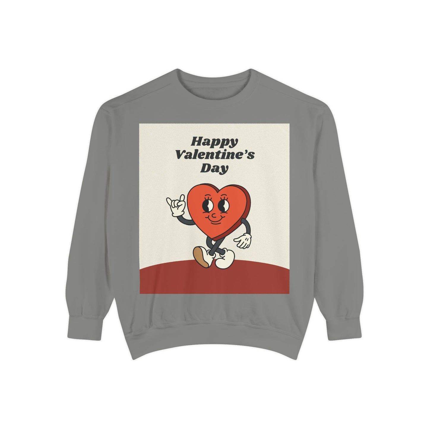 Unisex Valentine's Day Sweatshirt With a Heart Character and Caption Happy Valentine's Day