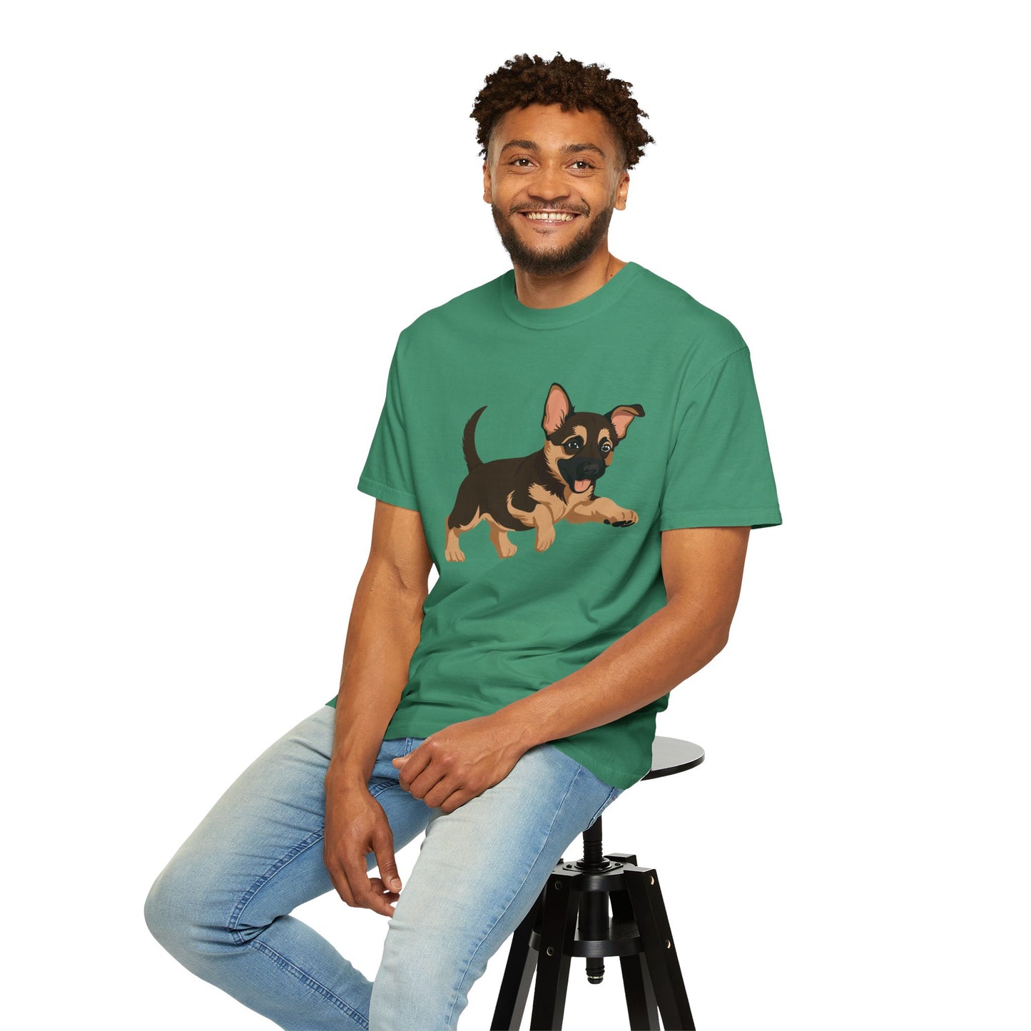 Unisex Dog Lover T-Shirt With a Graphic of Cute Playing German Shepherd Puppy