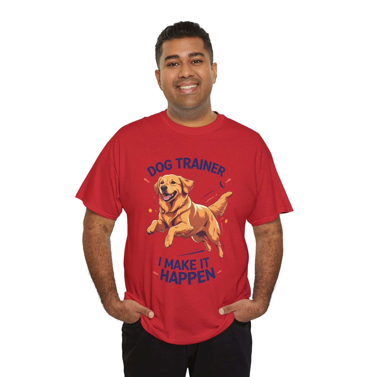 Dog Trainer Unisex Heavy Cotton Tee - I Make It Happen, Golden Retriever, Training Sessions, Gifts, Casual Wear, Animal Enthusiasts
