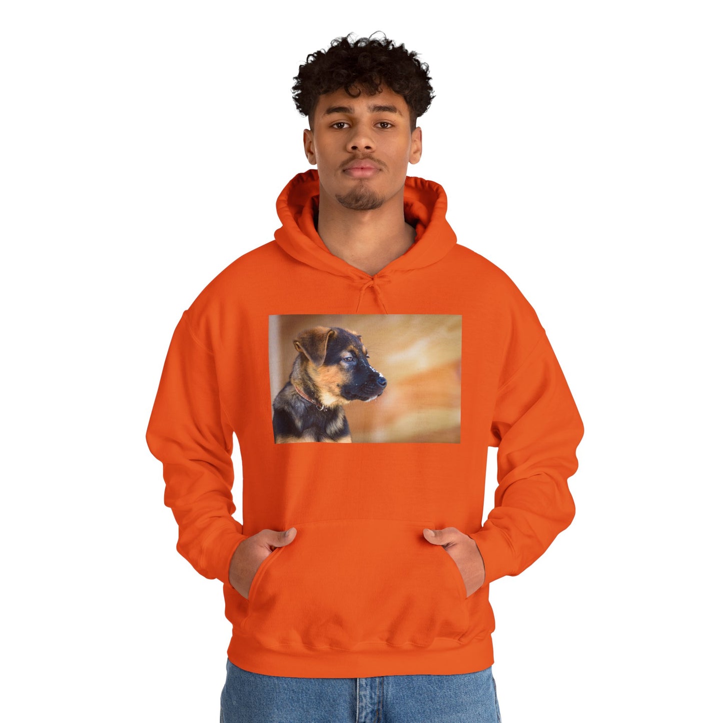 A Unisex Dog Lover Hoodie With a and Red German Shepherd Puppy With Floppy Ears