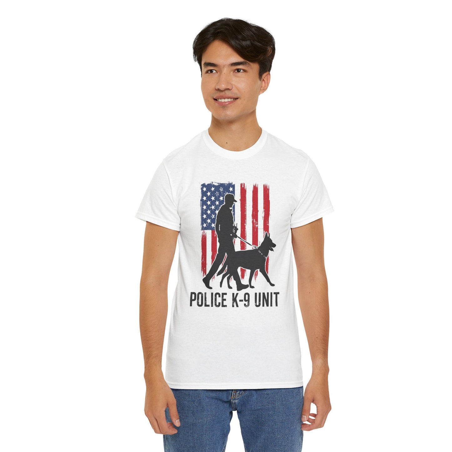 Patriotic Police K-9 Unit Heavy Cotton Tee, Unisex Cotton Shirt for Dog Lovers, Law Enforcement Apparel, Gifts for Police Officers