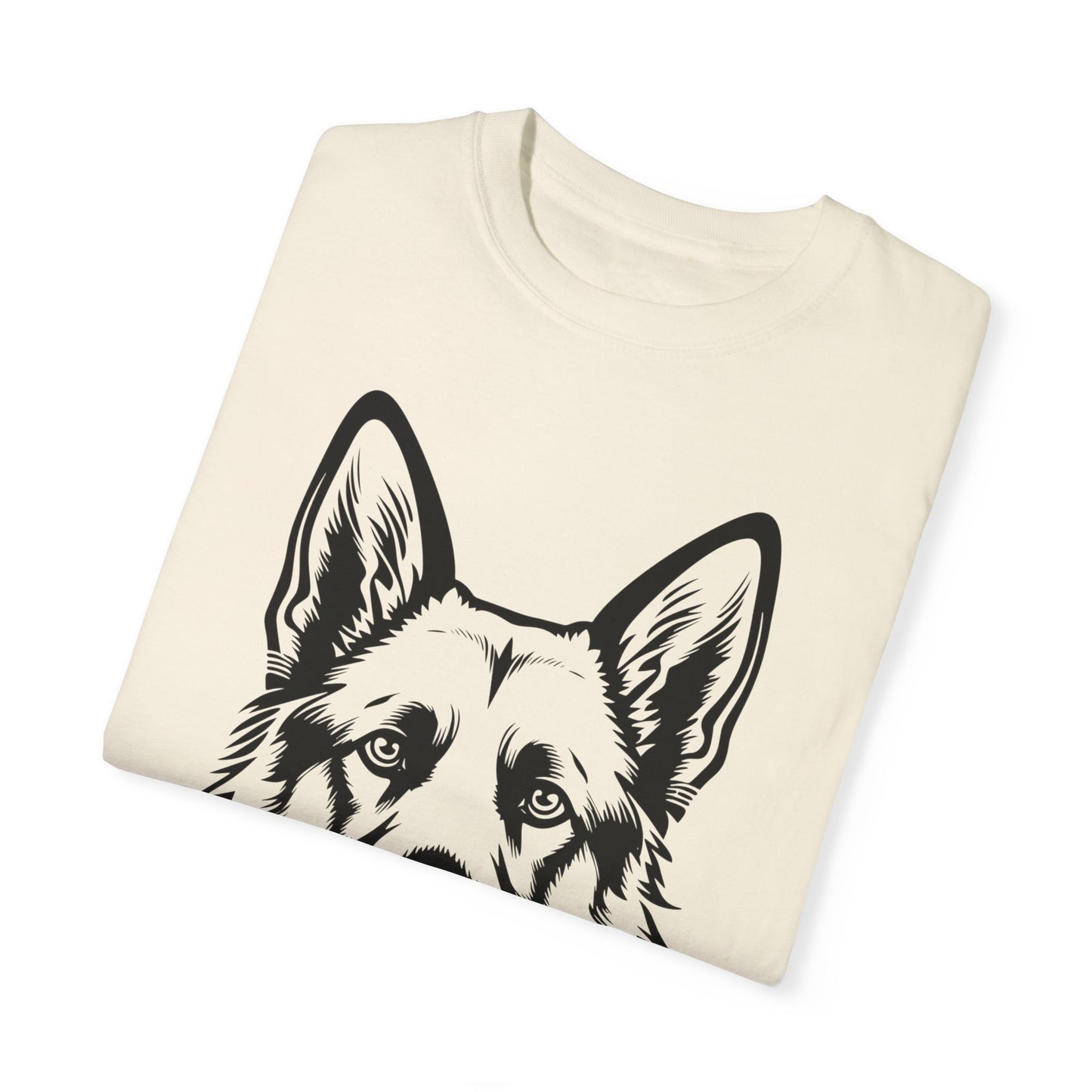 Unisex Dog Lover T-Shirt With a Close Up Graphic of Black and Transparent German Shepherd